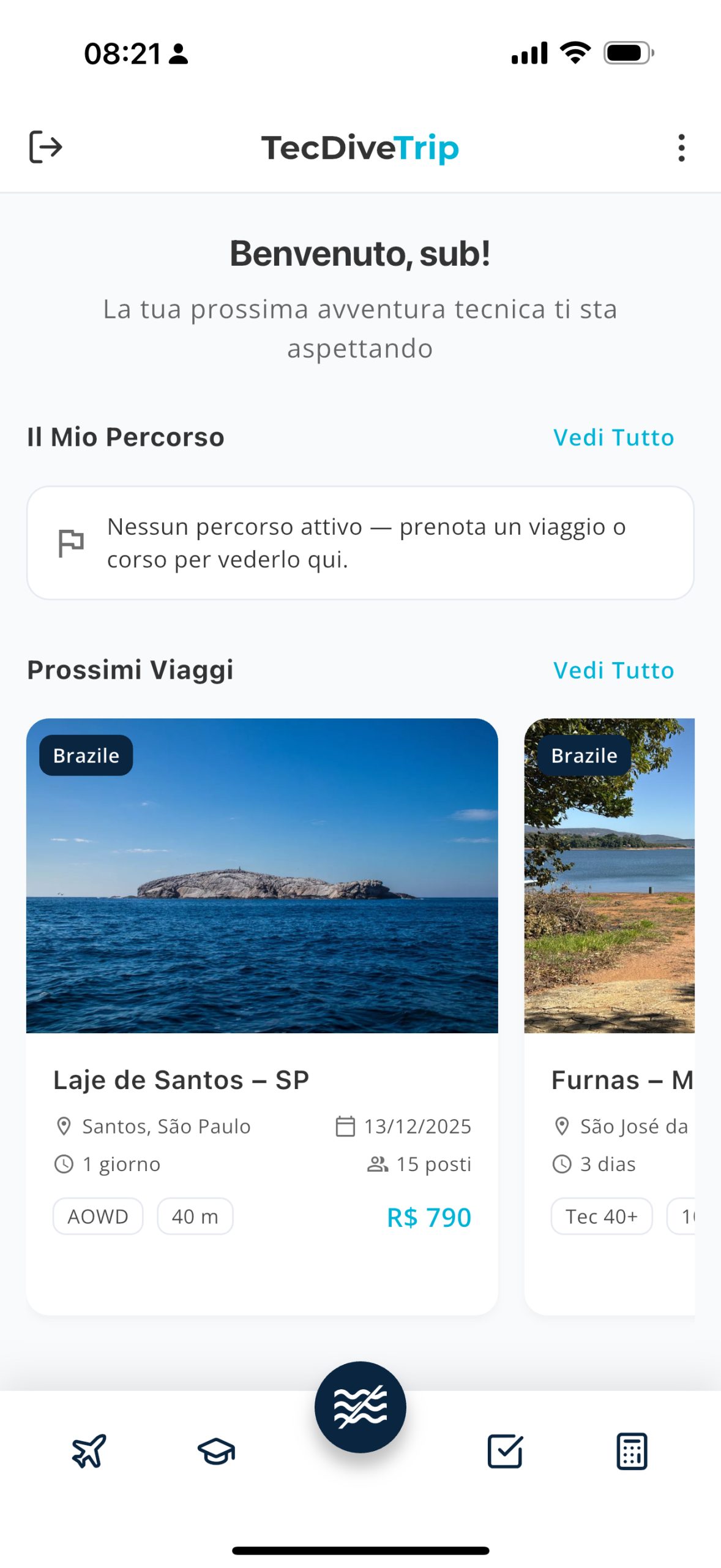 Mockup do app TecDiveTrip