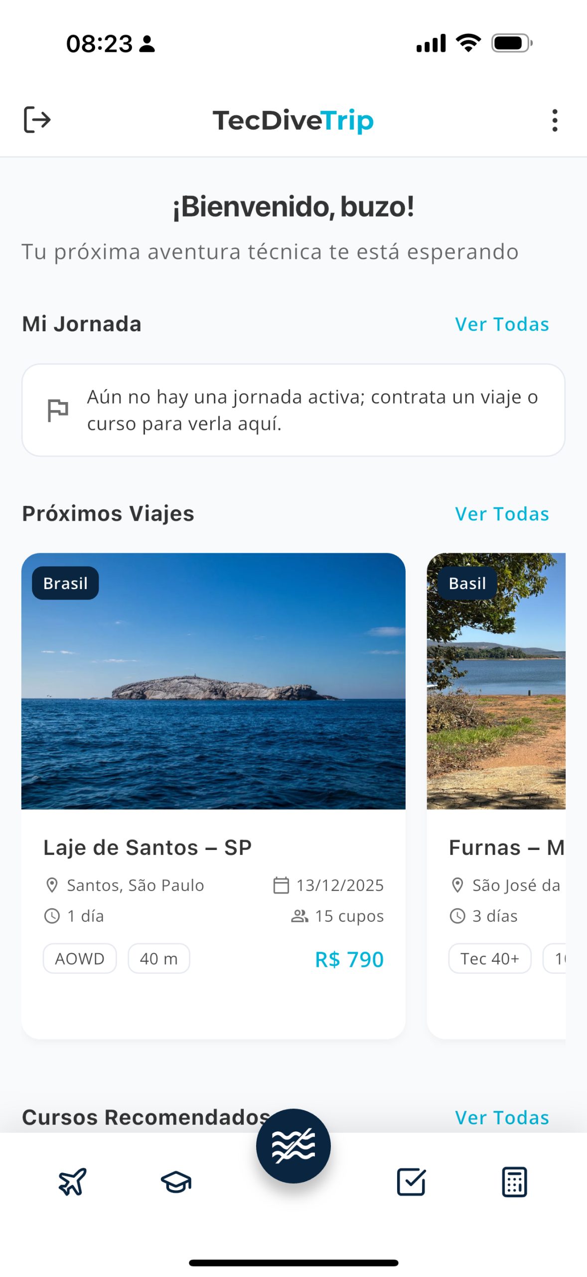 Mockup do app TecDiveTrip