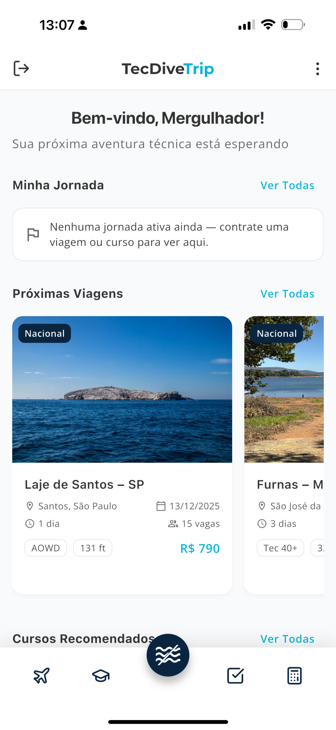 Mockup do app TecDiveTrip