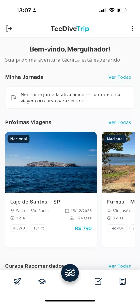 Mockup do app TecDiveTrip